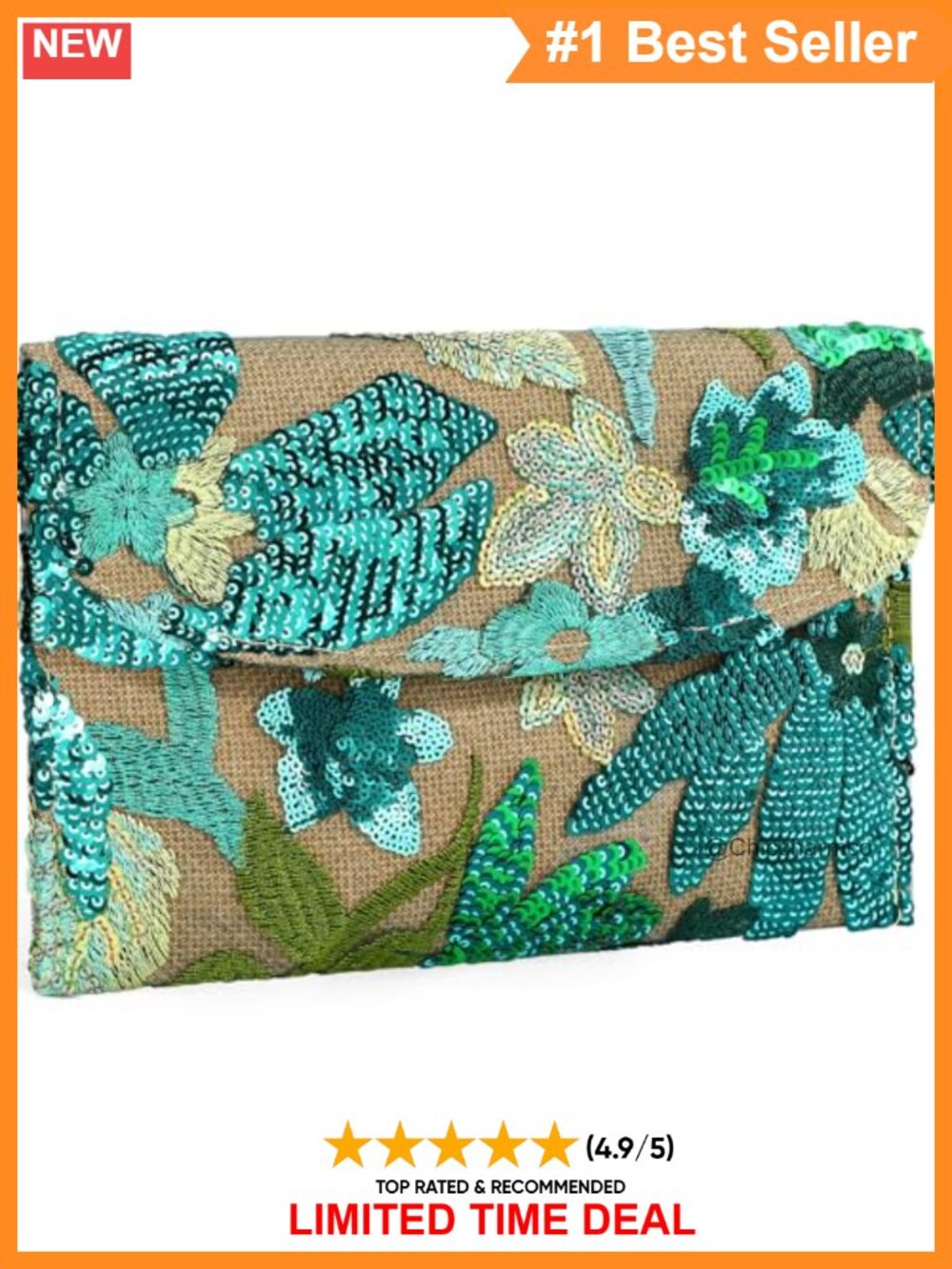 Beaded Floral Clutch Evening Bag Hand Embroidery Chain Strap
